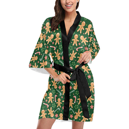 Gingerbread Pattern Print Design 04 Women's Short Kimono