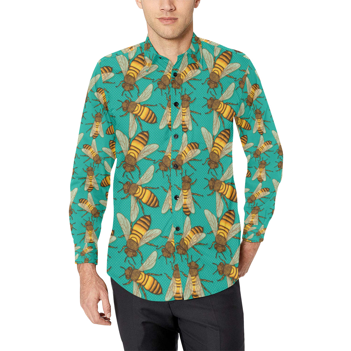 Bee Pattern Print Design BEE04 Men's Long Sleeve Shirt