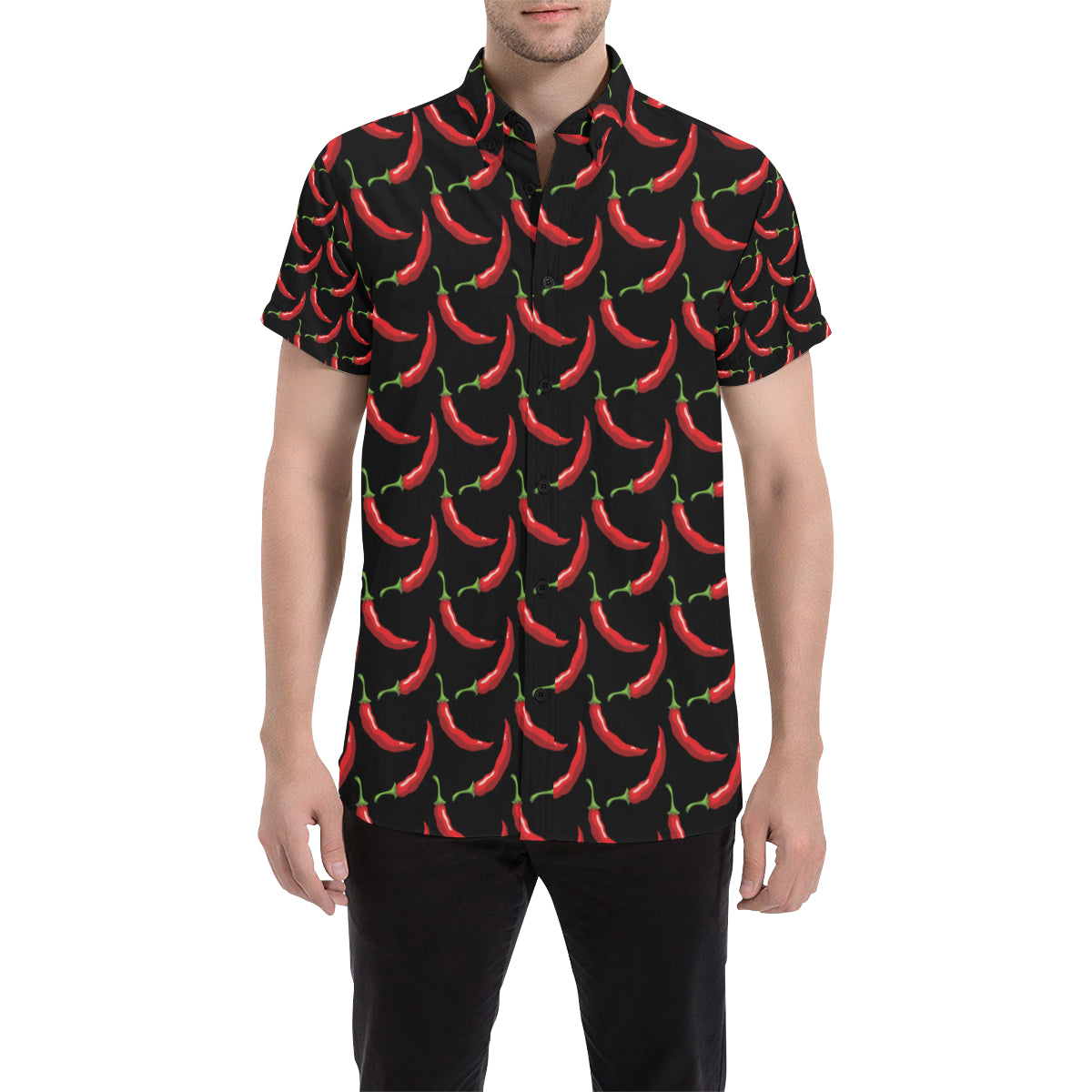 Chilli Pepper Pattern Print Design 01 Men's Short Sleeve Button Up Shirt