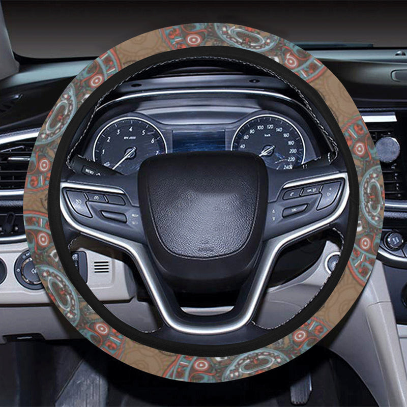 Calendar Aztec Pattern Print Design 03 Steering Wheel Cover with Elastic Edge