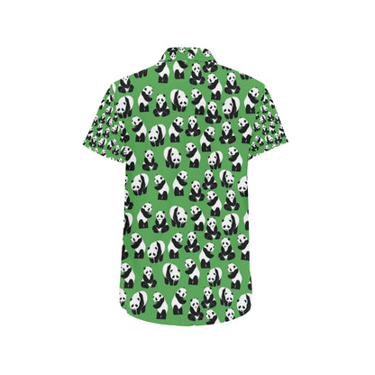 Panda Bear Pattern Themed Print Men's Short Sleeve Button Up Shirt