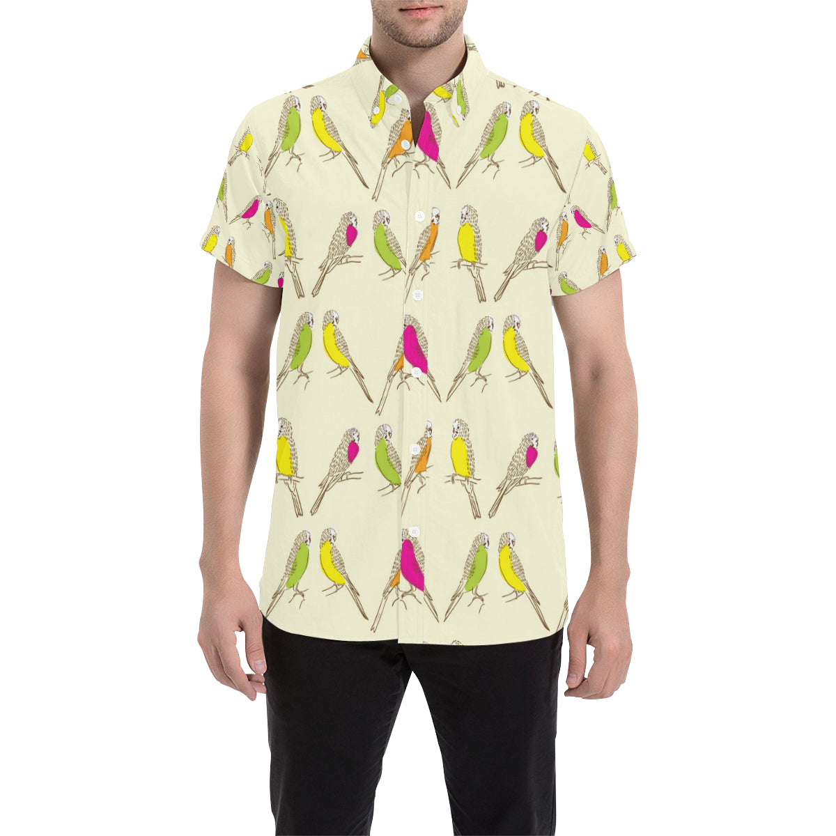 Parakeet Pattern Print Design A01 Men's Short Sleeve Button Up Shirt