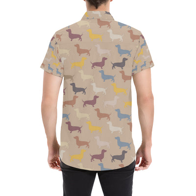 Dachshund Pattern Print Design 03 Men's Short Sleeve Button Up Shirt