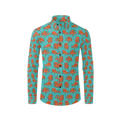 Octopus Cartoon Design Print Themed Men's Long Sleeve Shirt