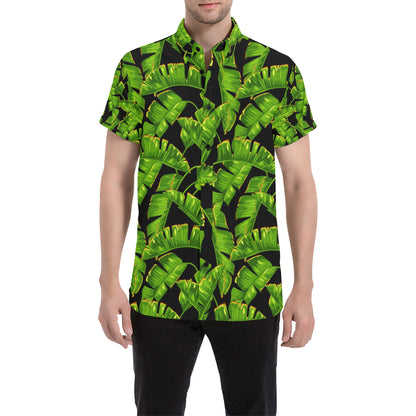 Banana Leaf Pattern Print Design BL06 Men's Short Sleeve Button Up Shirt
