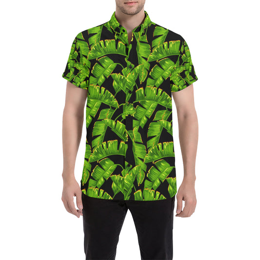 Banana Leaf Pattern Print Design BL06 Men's Short Sleeve Button Up Shirt