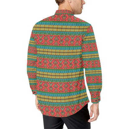 African Colorful Zigzag Print Pattern Men's Long Sleeve Shirt