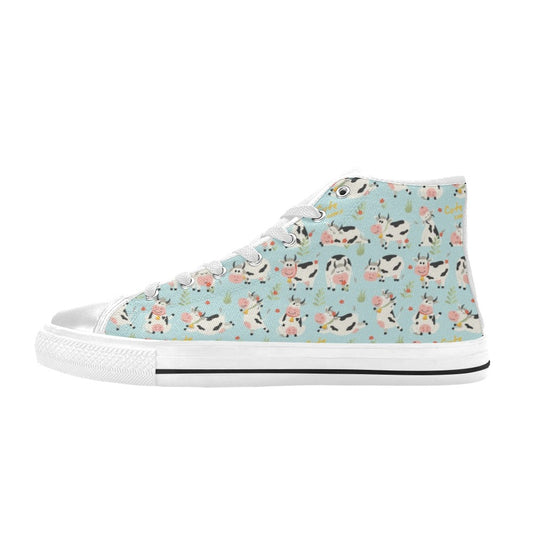 Cattle Print Design LKS403 High Top Women's White Shoes