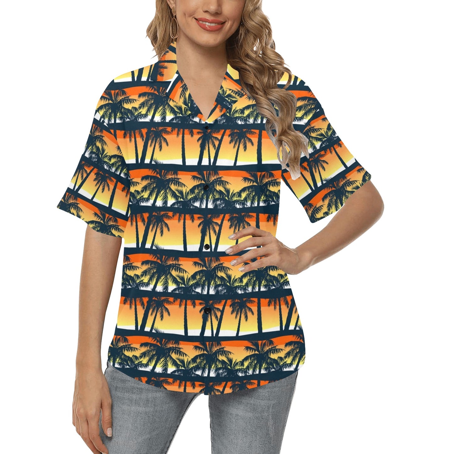 Palm Tree Pattern Print Design PT011 Women's Hawaiian Shirt