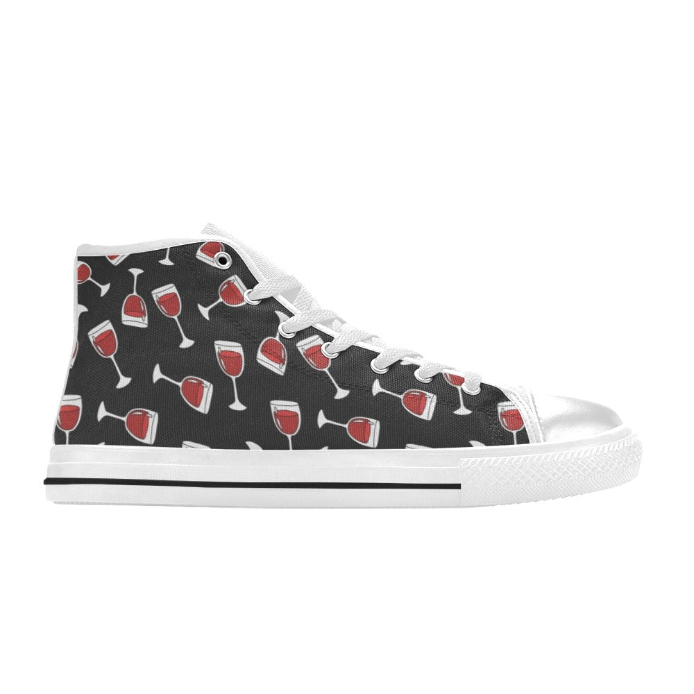 Wine Glass Print Design LKS303 High Top Women's White Shoes