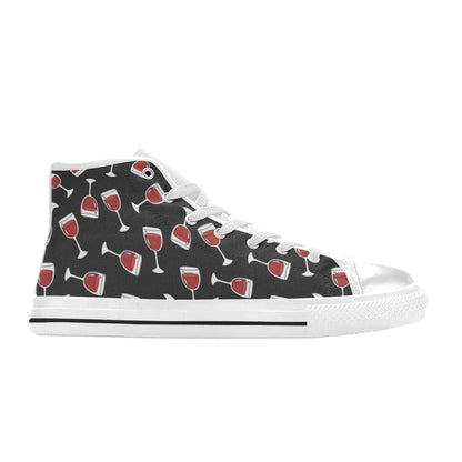 Wine Glass Print Design LKS303 High Top Women's White Shoes
