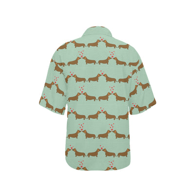 Dachshund Pattern Print Design 02 Women's Hawaiian Shirt