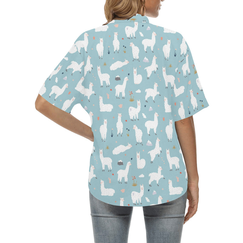 Alpaca Pattern Print Design 02 Women's Hawaiian Shirt