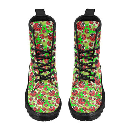 Ladybug with Leaf Print Pattern Women's Boots