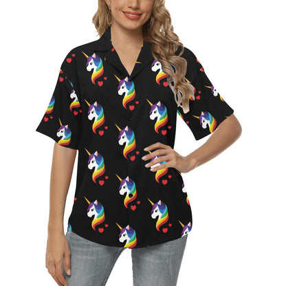 Rainbow Unicorn Pattern Print Design A03 Women's Hawaiian Shirt