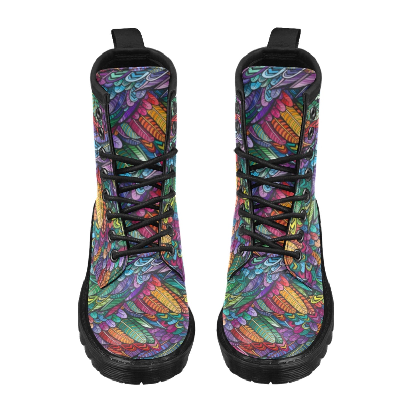 Feather Multicolor Design Print Women's Boots