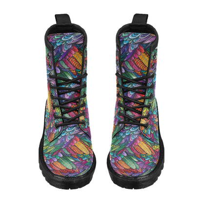 Feather Multicolor Design Print Women's Boots