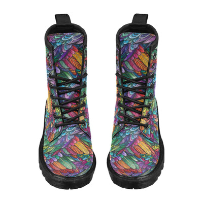 Feather Multicolor Design Print Women's Boots