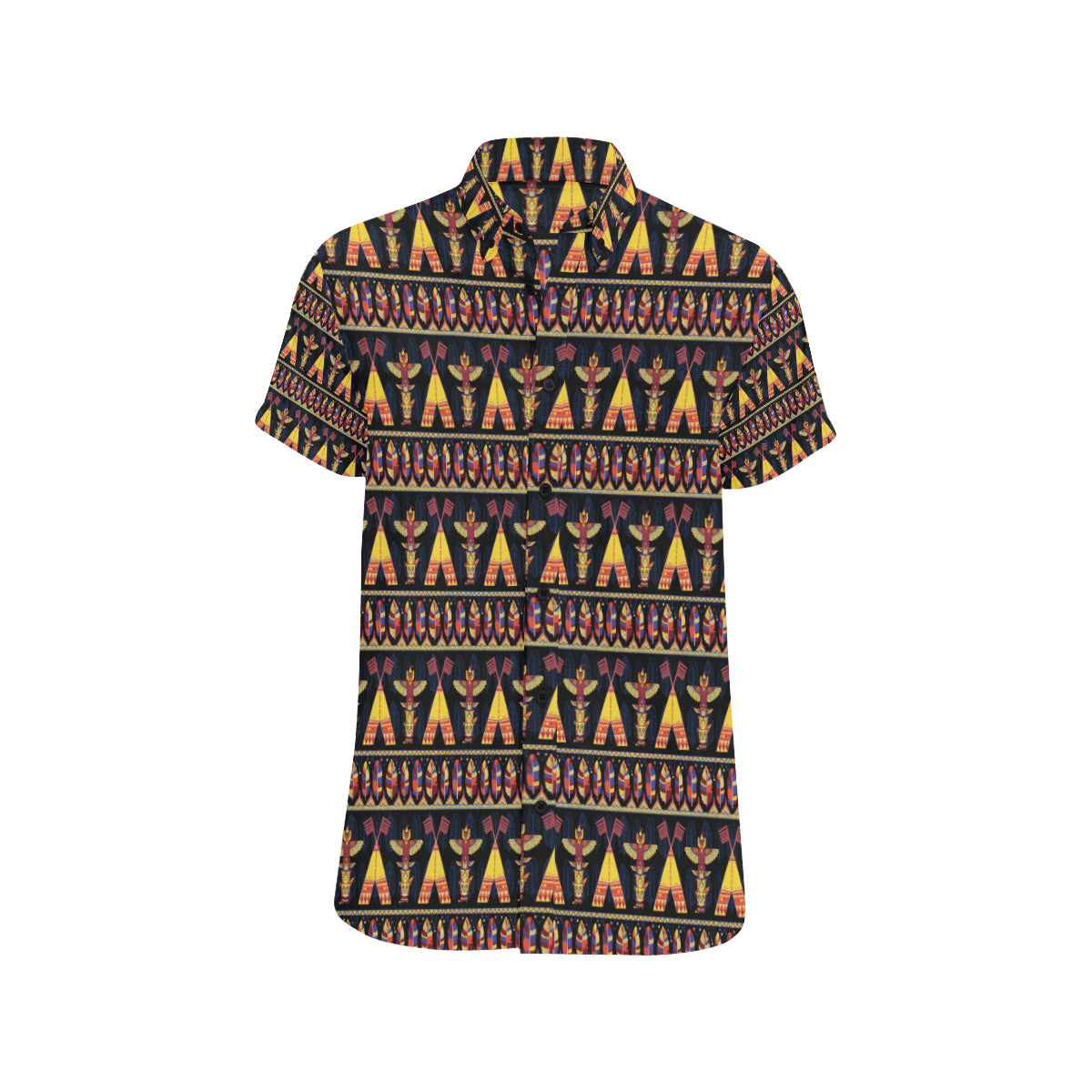 Totem Pole Design Men's Short Sleeve Button Up Shirt
