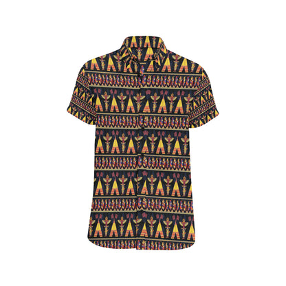 Totem Pole Design Men's Short Sleeve Button Up Shirt