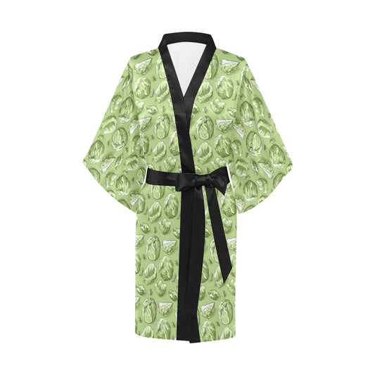 Brussels Sprouts Pattern Print Design 01 Women's Short Kimono