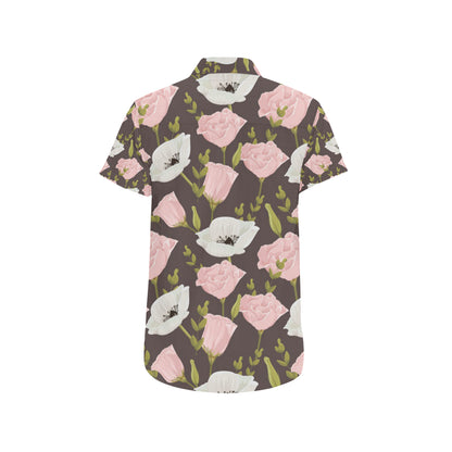 Anemone Pattern Print Design AM011 Men's Short Sleeve Button Up Shirt