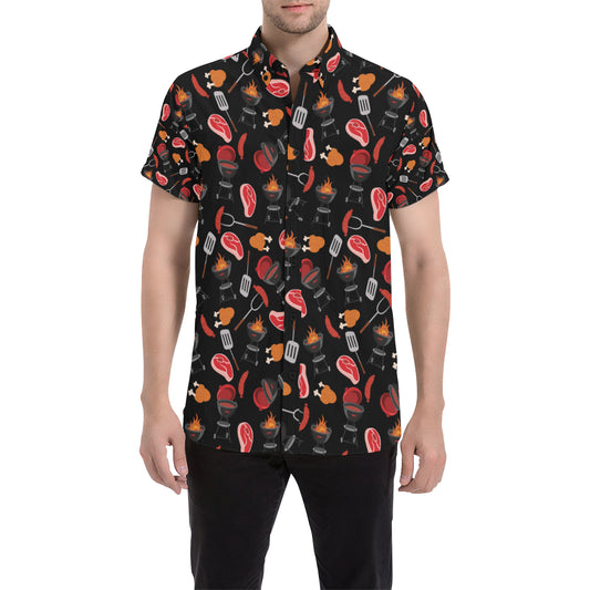 Barbecue Pattern Print Design 04 Men's Short Sleeve Button Up Shirt