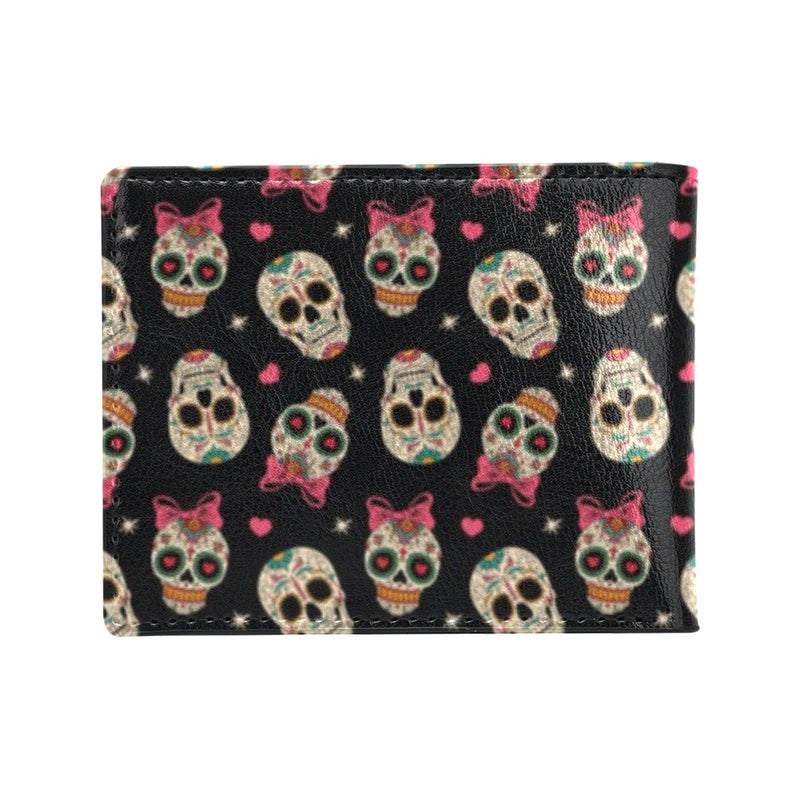 Sugar Skull Pink Bow Themed Print Men's ID Card Wallet