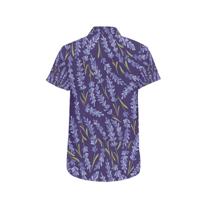 Lavender Pattern Print Design 03 Men's Short Sleeve Button Up Shirt