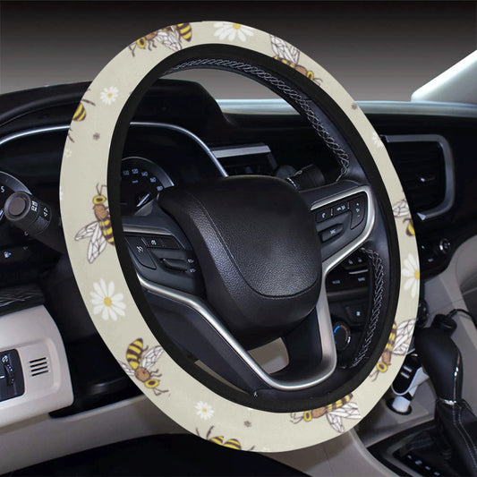 Bee Pattern Print Design 03 Steering Wheel Cover with Elastic Edge