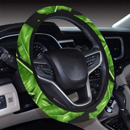 Banana Leaf Pattern Print Design BL01 Steering Wheel Cover with Elastic Edge