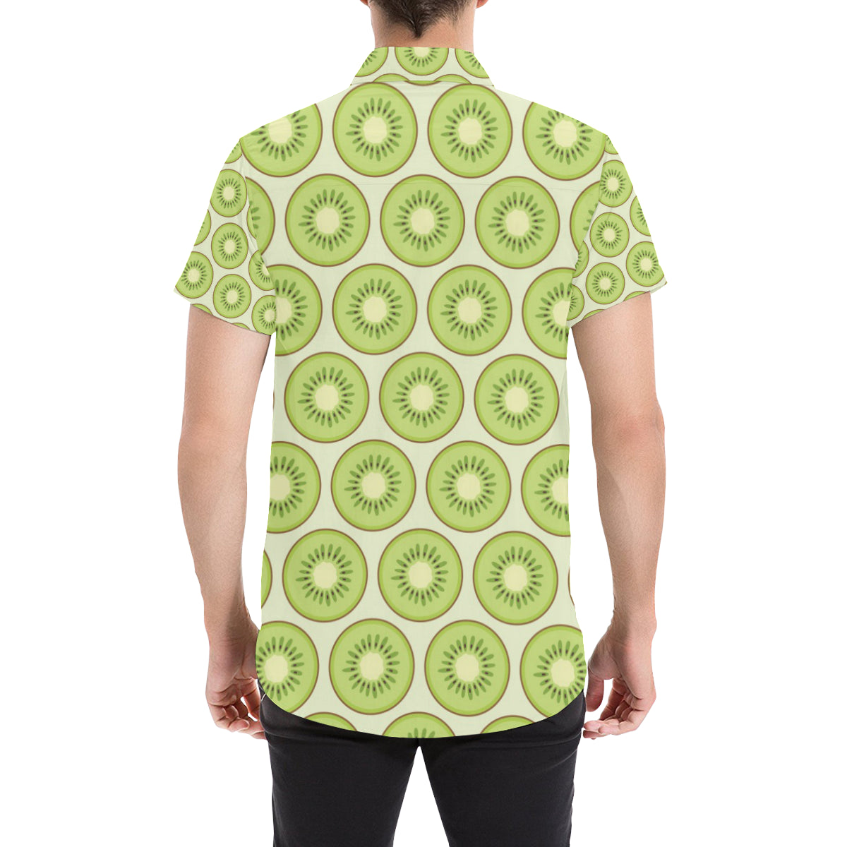 Kiwi Pattern Print Design KW02 Men's Short Sleeve Button Up Shirt