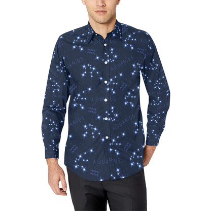 Aquarius Zodiac Pattern Print Design 02 Men's Long Sleeve Shirt