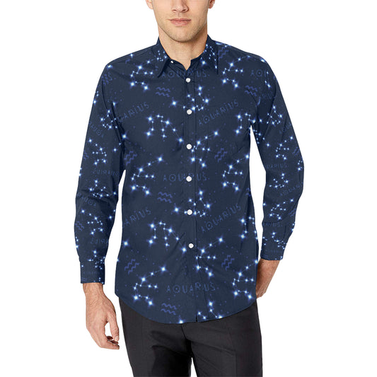 Aquarius Zodiac Pattern Print Design 02 Men's Long Sleeve Shirt