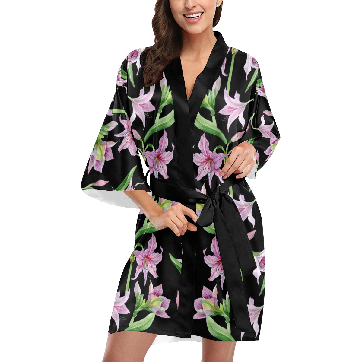 Amaryllis Pattern Print Design AL08 Women's Short Kimono