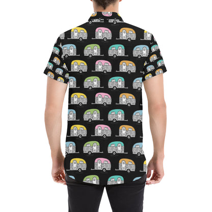 Camper Pattern Camping Themed No 2 Print Men's Short Sleeve Button Up Shirt