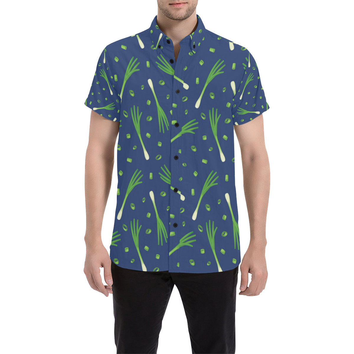 Leek Pattern Print Design 02 Men's Short Sleeve Button Up Shirt