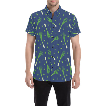Leek Pattern Print Design 02 Men's Short Sleeve Button Up Shirt
