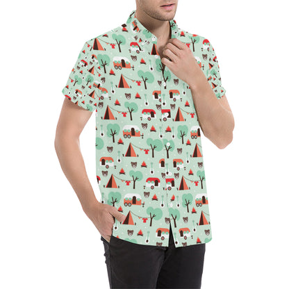 Camper Tent Pattern Print Design 01 Men's Short Sleeve Button Up Shirt