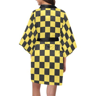 Checkered Yellow Pattern Print Design 03 Women's Short Kimono