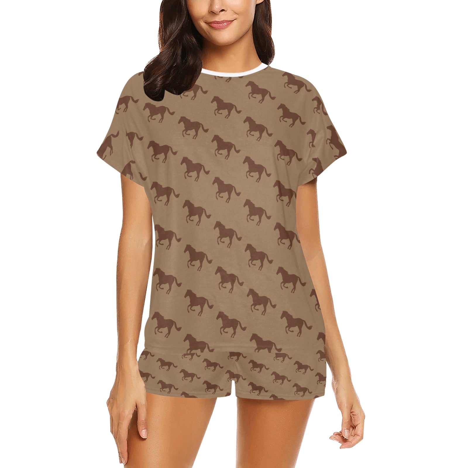 Horse Brown Print Design LKS307 Women's Short Pajama Set