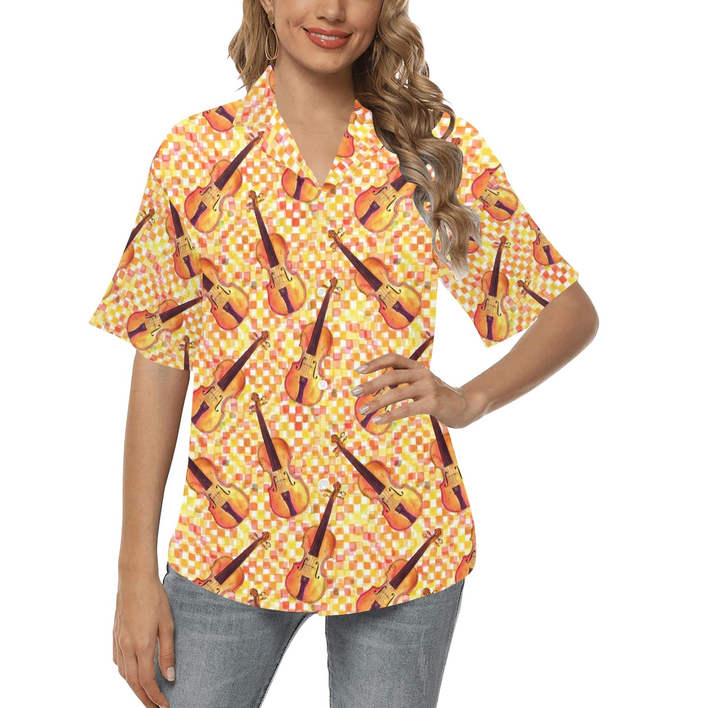 Violin Pattern Print Design 03 Women's Hawaiian Shirt