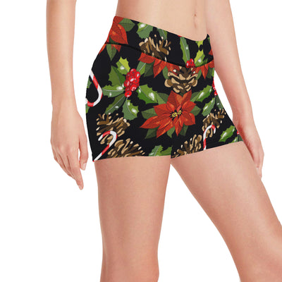 Poinsettia Pattern Print Design POT01 Yoga Shorts