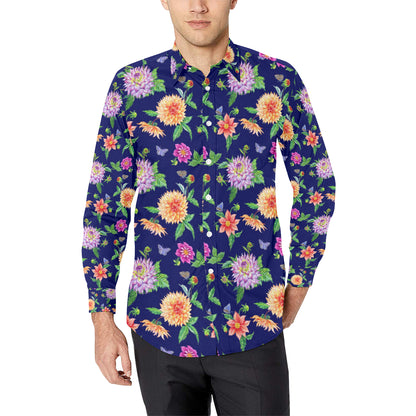 Dahlia Pattern Print Design DH010 Men's Long Sleeve Shirt