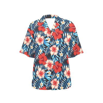 Red Hibiscus Blue Scene Women's Hawaiian Shirt