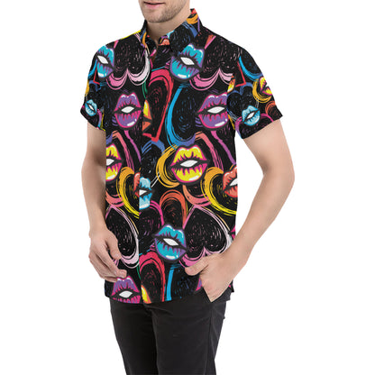 Pop Art Lip Pattern Print Design A03 Men's Short Sleeve Button Up Shirt
