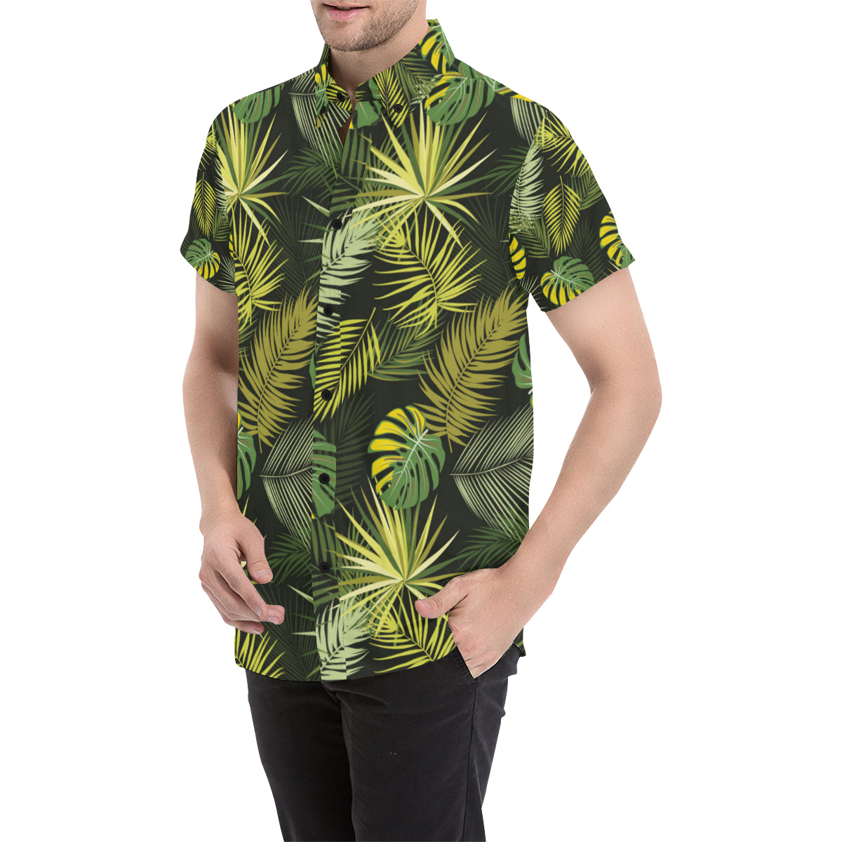 Palm Leaf Pattern Print Design A05 Men's Short Sleeve Button Up Shirt