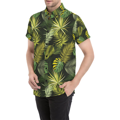 Palm Leaf Pattern Print Design A05 Men's Short Sleeve Button Up Shirt