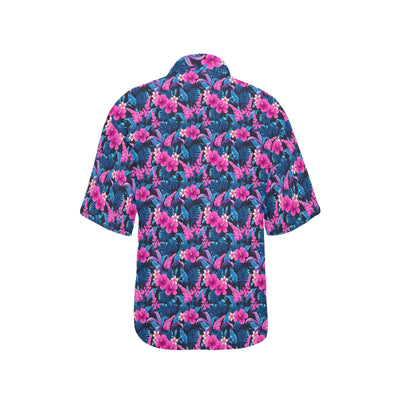 Tropical Folower Pink Themed Print Women's Hawaiian Shirt