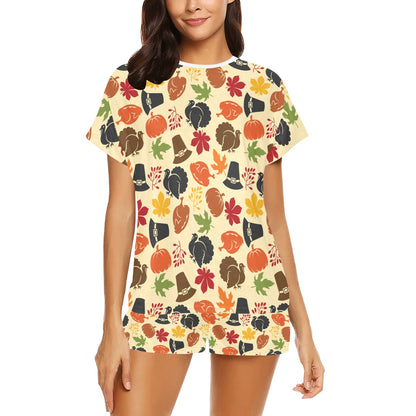 Thanksgiving Print Design LKS303 Women's Short Pajama Set